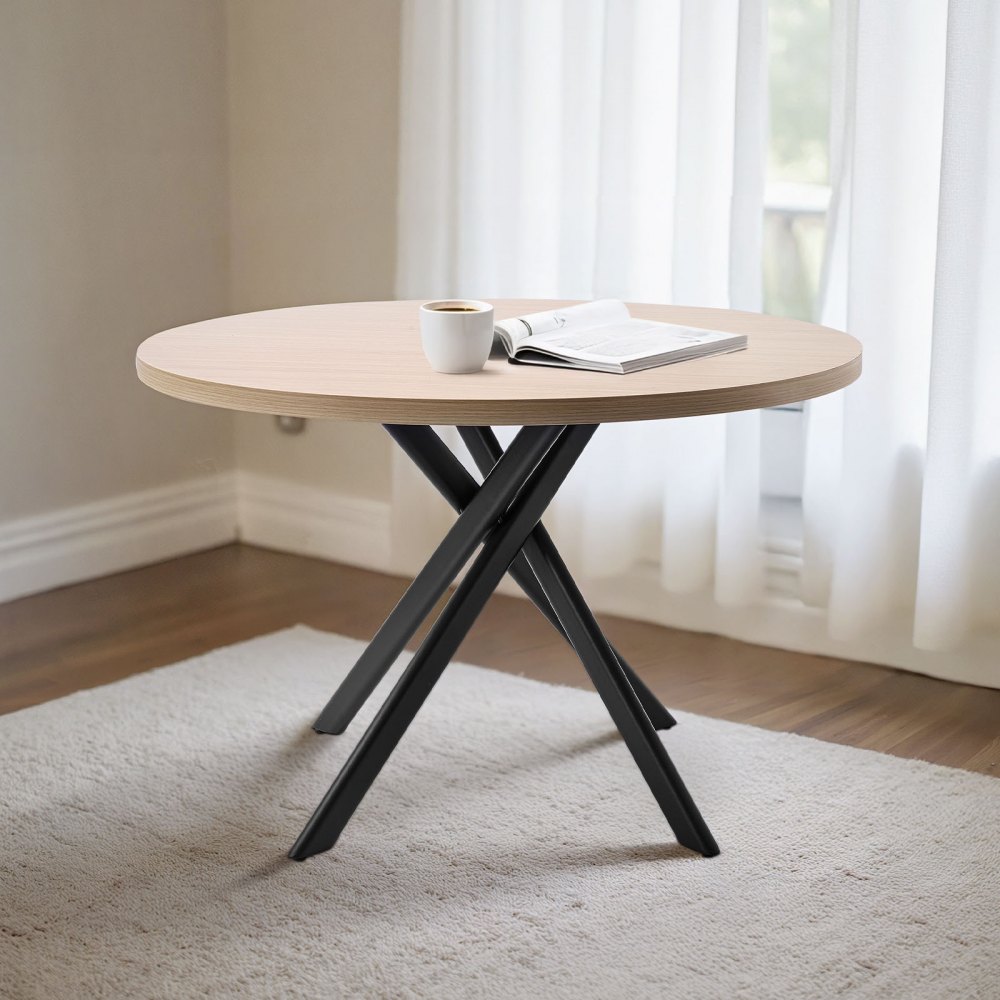 VEVOR Esszimmergruppe Esstisch (rund) mit 4 Stühlen Essgruppe mit 4 gepolsterten orangefarbenen Stühlen (149,7 kg belastbar), wasserfester Küchentisch in Holzoptik für Esszimmer kleine Räume