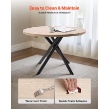 VEVOR Esszimmergruppe Esstisch (rund) mit 4 Stühlen Essgruppe mit 4 gepolsterten orangefarbenen Stühlen (149,7 kg belastbar), wasserfester Küchentisch in Holzoptik für Esszimmer kleine Räume