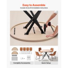 VEVOR Esszimmergruppe Esstisch (rund) mit 4 Stühlen Essgruppe mit 4 gepolsterten orangefarbenen Stühlen (149,7 kg belastbar), wasserfester Küchentisch in Holzoptik für Esszimmer kleine Räume