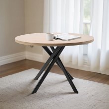 VEVOR Esszimmergruppe Esstisch (rund) mit 4 Stühlen Essgruppe mit 4 gepolsterten orangefarbenen Stühlen (149,7 kg belastbar), wasserfester Küchentisch in Holzoptik für Esszimmer kleine Räume