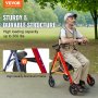 VEVOR Rollator für Senioren, faltbarer Leichtgewichtsrollator aus Aluminium mit verstellbarem Sitz und Griff, Outdoor-Mobilitätsrollator mit 8-Zoll-All-Terrain-Rädern, 136 kg Tragkraft Rot