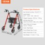 VEVOR Rollator for Seniors, Foldable Lightweight Aluminum Rollator with Adjustable Seat and Handle, Outdoor Mobility Rollator with 8-inch All-Terrain Wheels, 136 kg Weight Capacity, Red