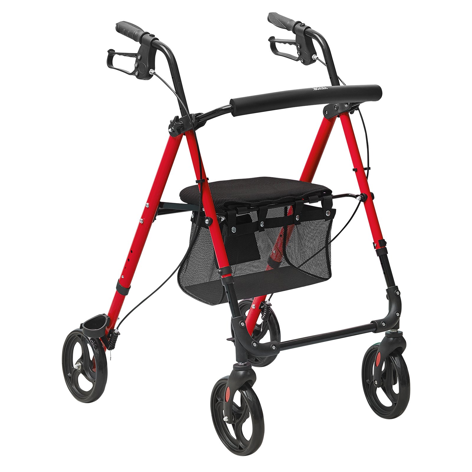 VEVOR Rollator für Senioren, faltbarer Leichtgewichtsrollator aus Aluminium mit verstellbarem Sitz und Griff, Outdoor-Mobilitätsrollator mit 8-Zoll-All-Terrain-Rädern, 136 kg Tragkraft Rot