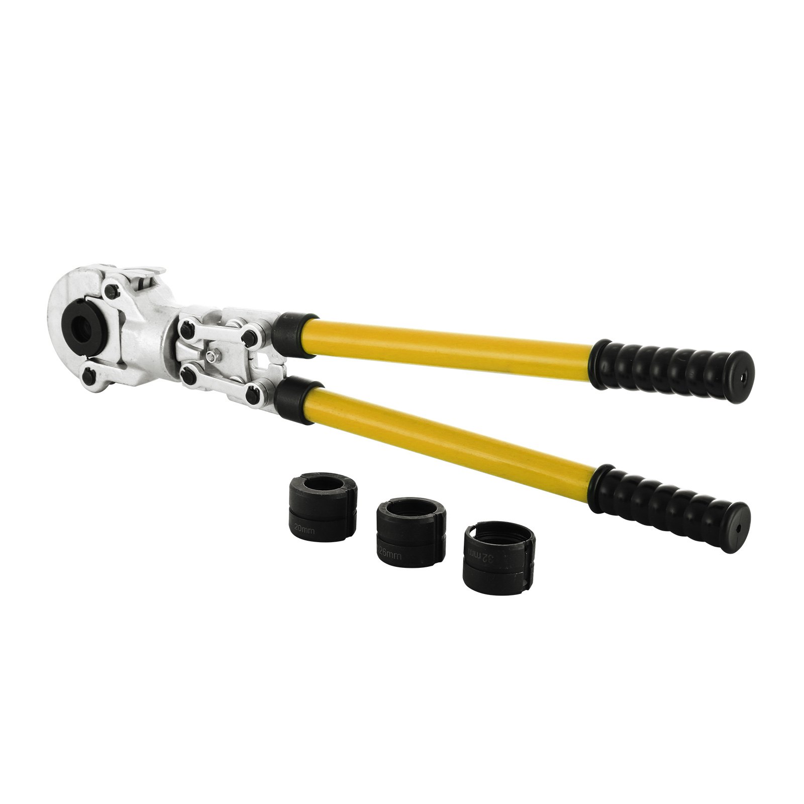 VEVOR Presszange TH 16, TH 20, TH 26, TH 32, Crimpzange Presszange Ø 16-32 m, Rohrpresszange Gelb, Stahl Quetschzange mit Ergonomischem und Rutschfestem Griff, Rohrcrimpzange 530-750 mm Ausziehbar