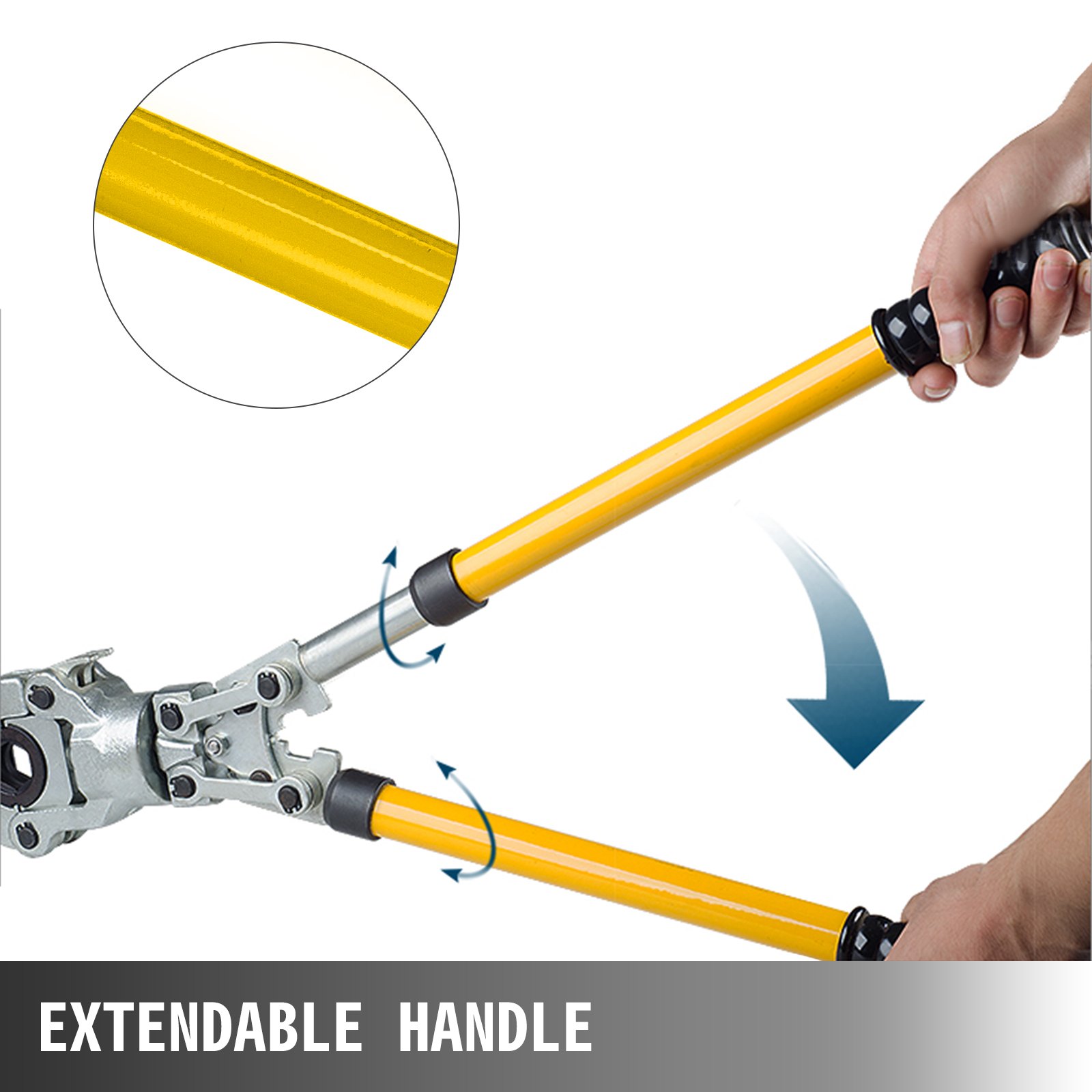 VEVOR Presszange TH 16, TH 20, TH 26, TH 32, Crimpzange Presszange Ø 16-32 m, Rohrpresszange Gelb, Stahl Quetschzange mit Ergonomischem und Rutschfestem Griff, Rohrcrimpzange 530-750 mm Ausziehbar