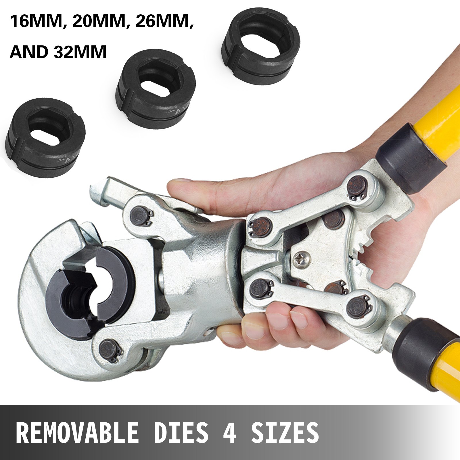 VEVOR Presszange TH 16, TH 20, TH 26, TH 32, Crimpzange Presszange Ø 16-32 m, Rohrpresszange Gelb, Stahl Quetschzange mit Ergonomischem und Rutschfestem Griff, Rohrcrimpzange 530-750 mm Ausziehbar