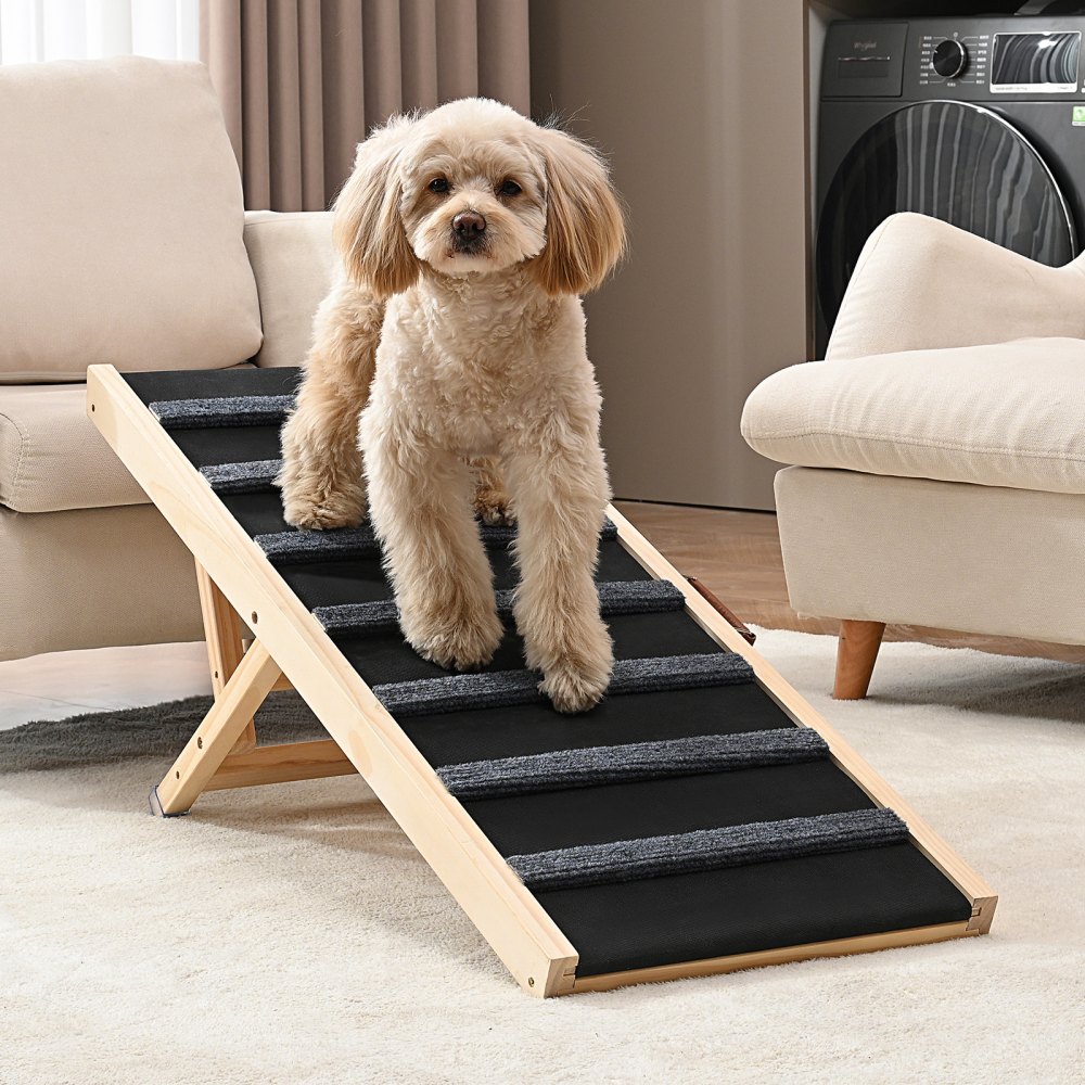 VEVOR Hunderampe 1m lang Hundetreppe mit 7 Querstangen Hundeautorampe aus Kiefernholz Gummi Hundeeinstiegshilfe 5-stufige Höheneinstellungen Tierrampe ca. 45kg Tragfähigkeit für große kleine Hunde