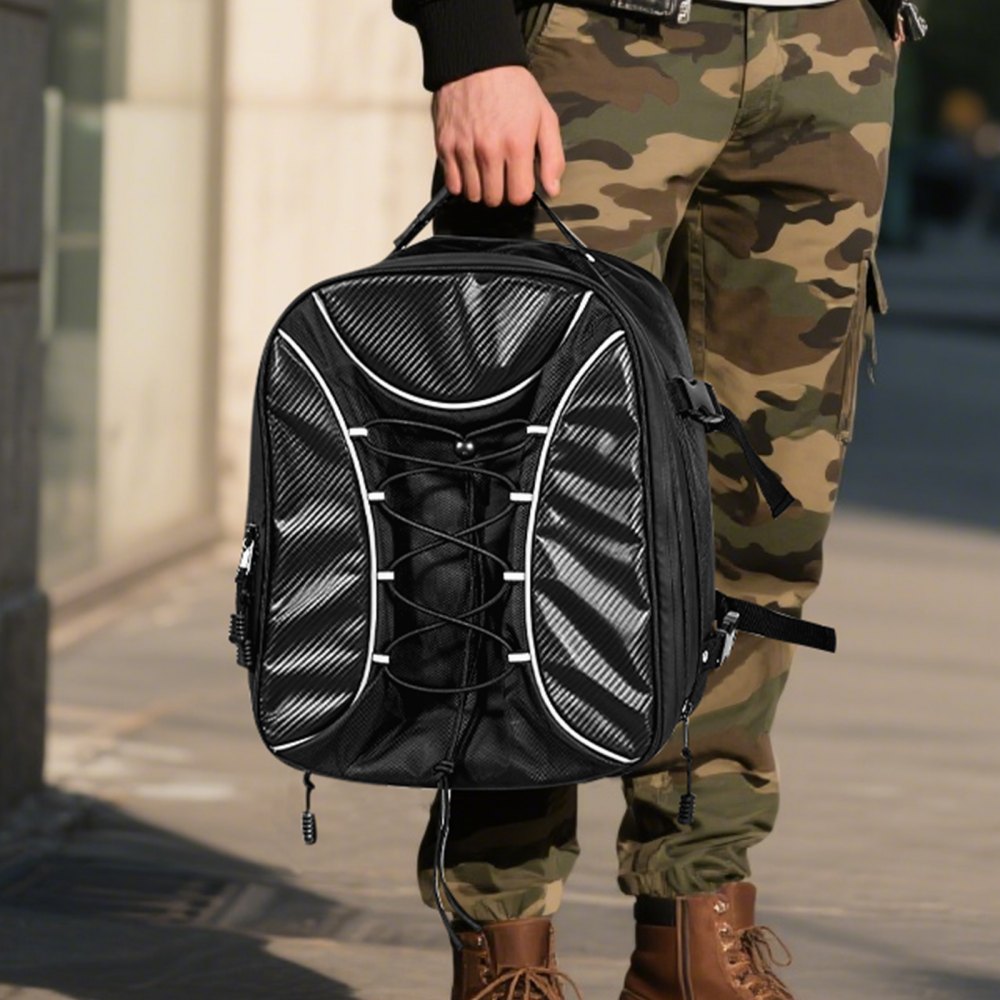 VEVOR Motorcycle Tail Bag, 22-34 L Expandable Motorcycle Rear Seat Bag with Waterproof Rain Cover, Outdoor Sports Motorbike Luggage Storage Backpack Handbag with Straps, Pocket & Elastic Cord, Black