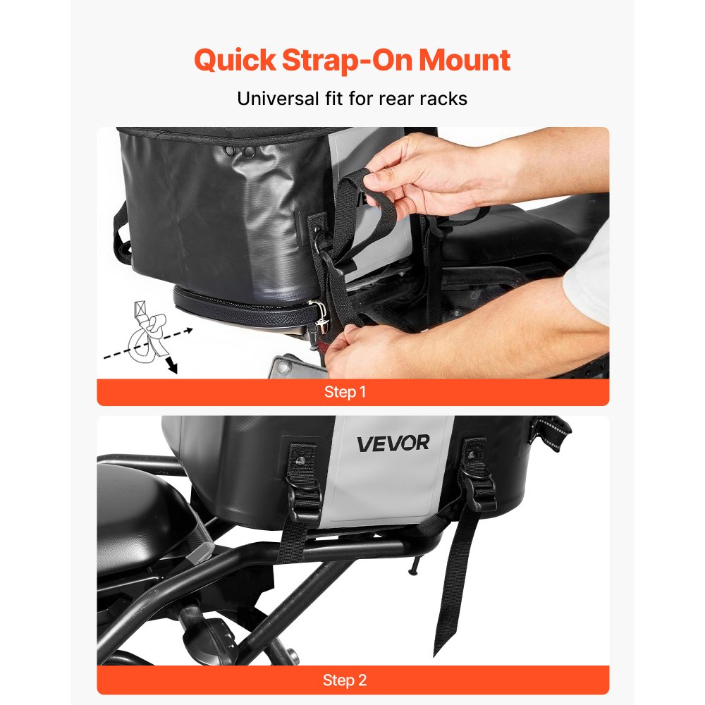 VEVOR Motorradhecktasche 28 L wasserfest, Rücksitztasche Kofferraumtasche für Motorradgepäck, Gepäckaufbewahrung mit Tasche & verstellbarer Schnalle, universell passender Gepäckträger, Schwarz