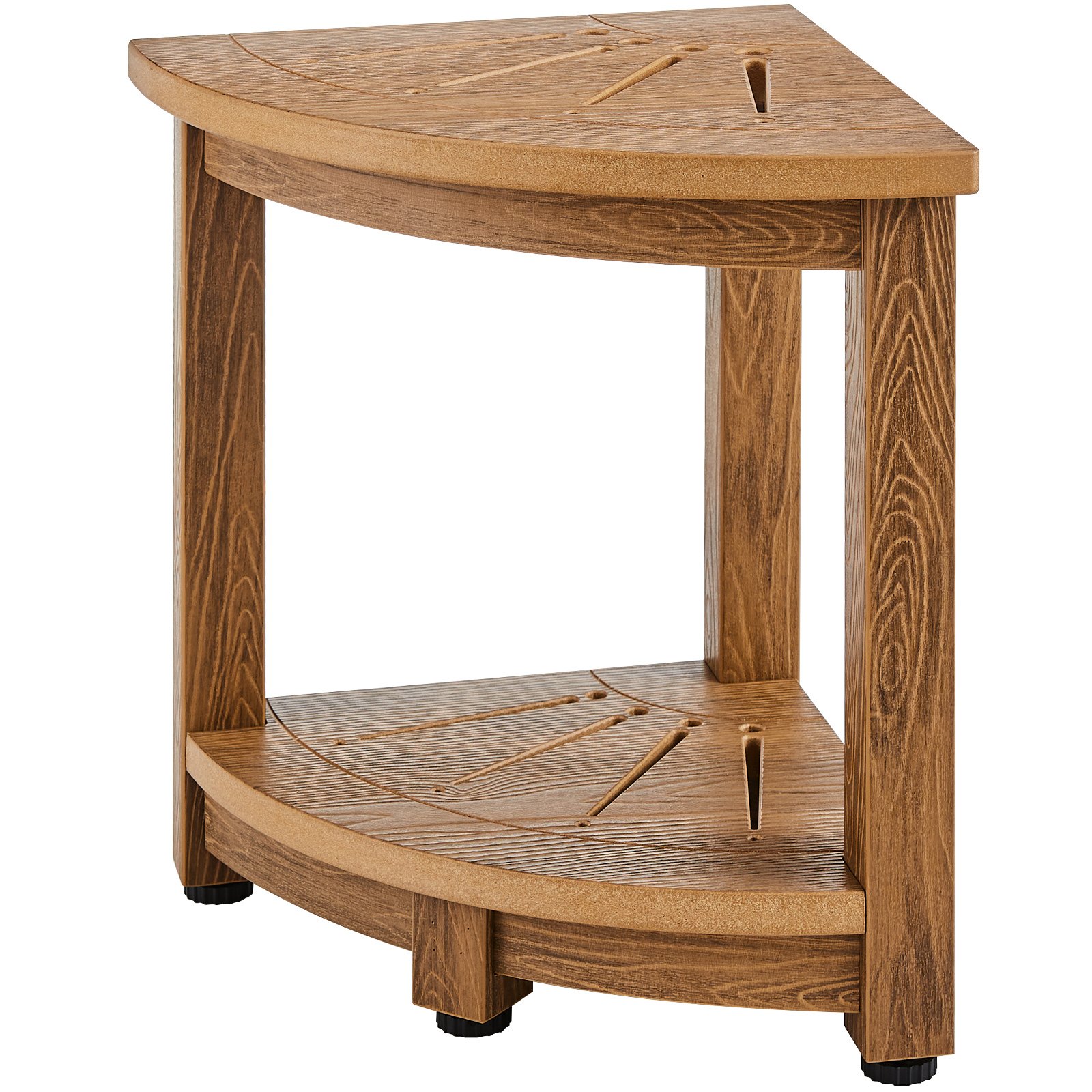 VEVOR Eckduschbank Eckduschhocker, 43 cm Höhe Polystyrol mit Holzmaserung, 158 kg Belastbar, Badezimmer-Eckhocker mit Ablagefläche, Wasserdicht, Duschhocker für Innen- und Außendusche Braun
