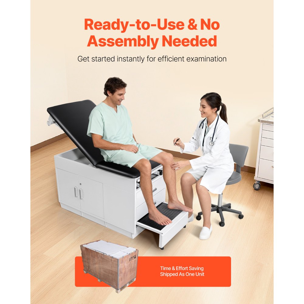 VEVOR Pro Medical Exam Table, Medical Examination Bed with Adjustable Backrest, Physical Therapy Exam Table with Locking Cabinet, 2 Drawers, Paper Roll Dispenser, Step Stool & Leg Rest, 227kg Loading