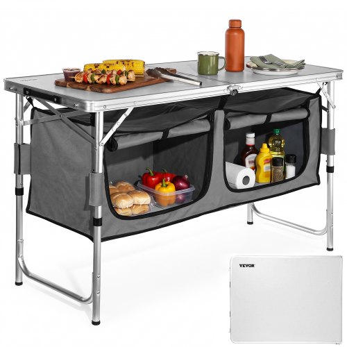 VEVOR Campingküche inkl. Tragetasche Campingschrank Einstellbar Campingschrank, Reiseküche Küchenbox Zeltschrank Outdoor Camping Küche Zeltschrank Camping Reisen Grau Tragbar Küchenbox Reiseküche