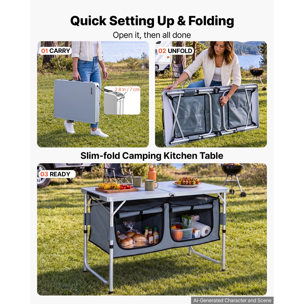 VEVOR Campingküche inkl. Tragetasche Campingschrank Einstellbar Campingschrank, Reiseküche Küchenbox Zeltschrank Outdoor Camping Küche Zeltschrank Camping Reisen Grau Tragbar Küchenbox Reiseküche