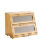 VEVOR Doppellagiger Brotkasten für Küchentheke Brotbehälter Brotbox Brot-Organizer aus Holz für selbstgebackenes Brot, Aufbewahrungsbehälter mit gewellter Acryl-Türplatte, Brotaufbewahrung Natur