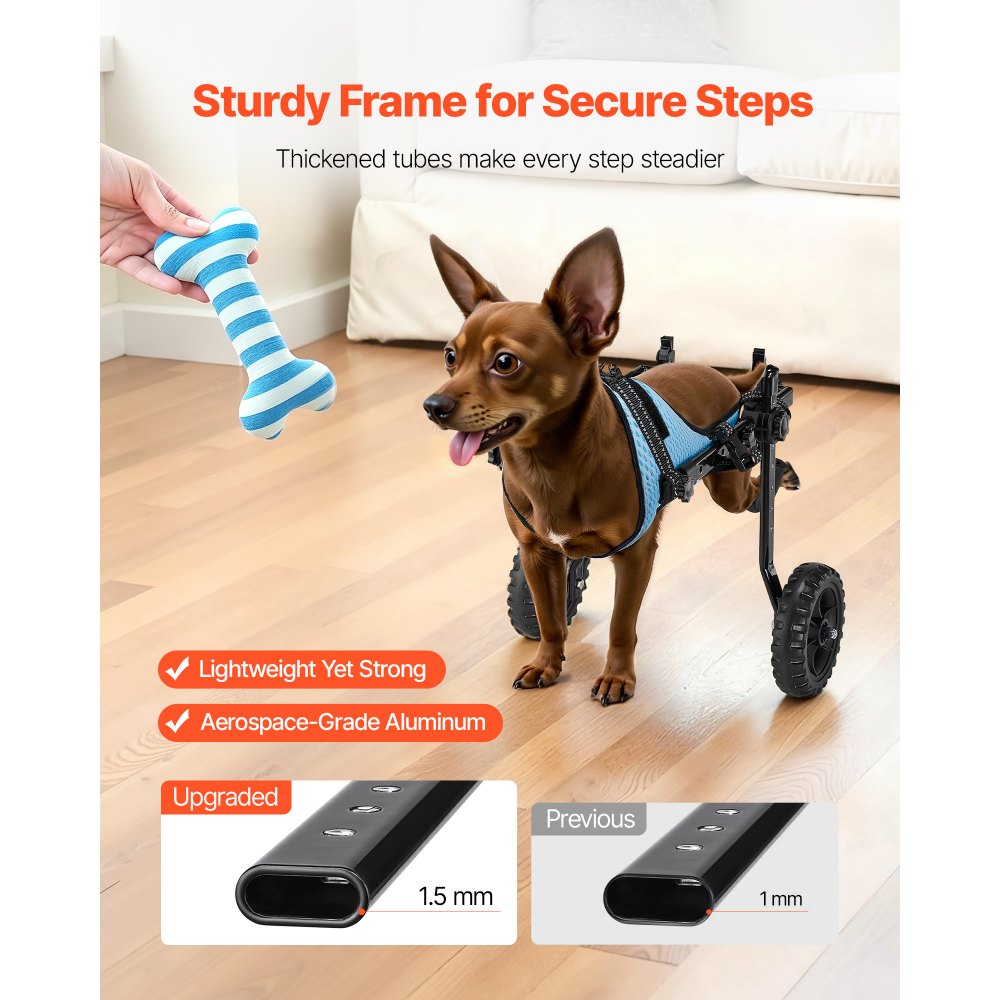 VEVOR Hunderollstuhl für Hinterbeine, verstellbarer Haustierrollstuhl, leichter Hundewagen mit stoßdämpfenden Rädern, Assistive Rollstühle für behinderte, verletzte Hunde bis 10 kg, XS