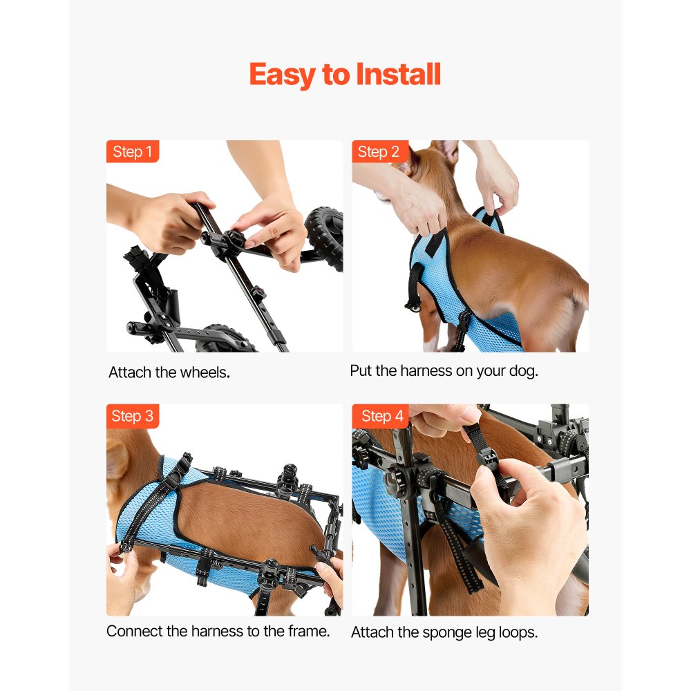 VEVOR Hunderollstuhl für Hinterbeine, verstellbarer Haustierrollstuhl, leichter Hundewagen mit stoßdämpfenden Rädern, Assistive Rollstühle für behinderte, verletzte Hunde bis 10 kg, XS