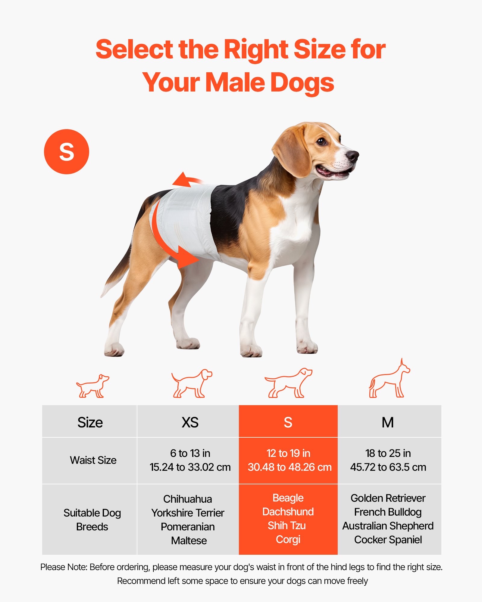 VEVOR Hundewindeln, 30,48–48,26 cm Taillenumfang, Einwegwindeln, Rüdenwindeln, 360° auslaufsichere Bauchbänder mit Nässeindikator für Rüden, Training, Inkontinenz, S, 2 Packungen à 72 Stk.