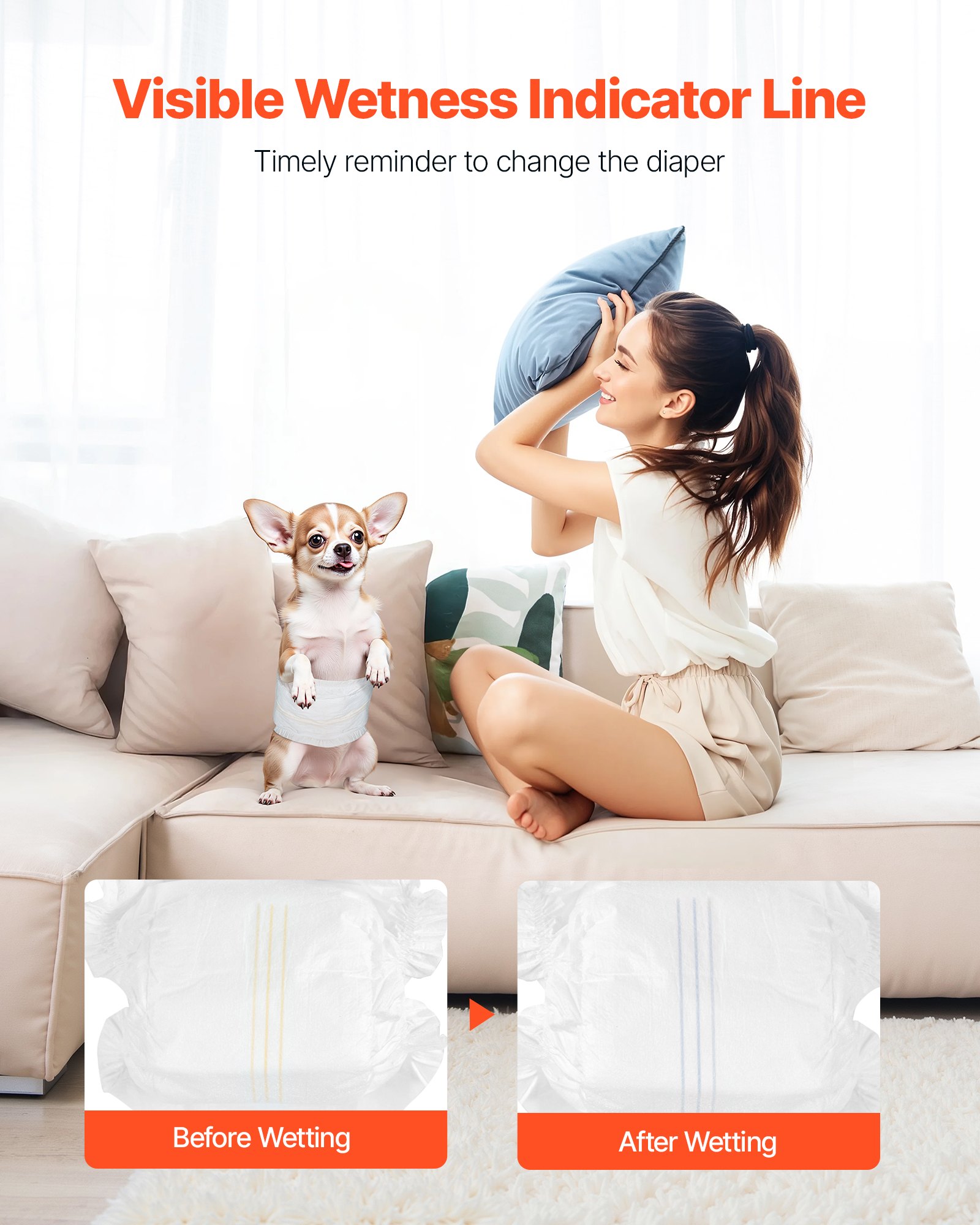 VEVOR Disposable Male Dog Diapers, Super Absorbent Male Dog Wraps, 360 ° Leak-Proof Belly Bands with Wetness Indicator for Doggies in Heat, Training, Incontinence - XS, 96 Count (2 Packs of 48)