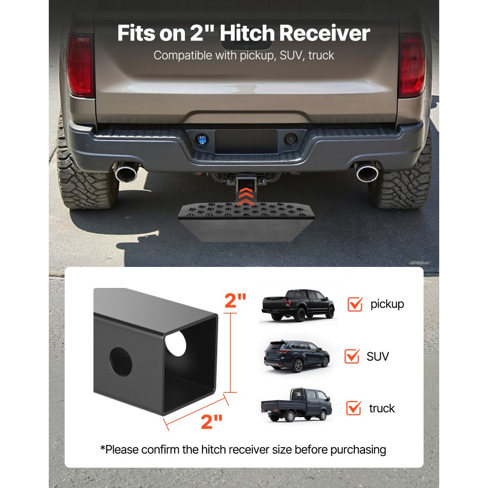 VEVOR Hitch Step for 5 cm Receiver, Universal Rear Bumper Guard Protector with 159 kg Load Capacity, Wide & Non-Slip Tow Hitch Step with Pin Kit and Stabilizer, Fit for Truck, SUV, Pickup, Trailer