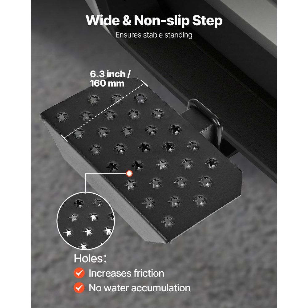 VEVOR Hitch Step for 5 cm Receiver, Universal Rear Bumper Guard Protector with 159 kg Load Capacity, Wide & Non-Slip Tow Hitch Step with Pin Kit and Stabilizer, Fit for Truck, SUV, Pickup, Trailer