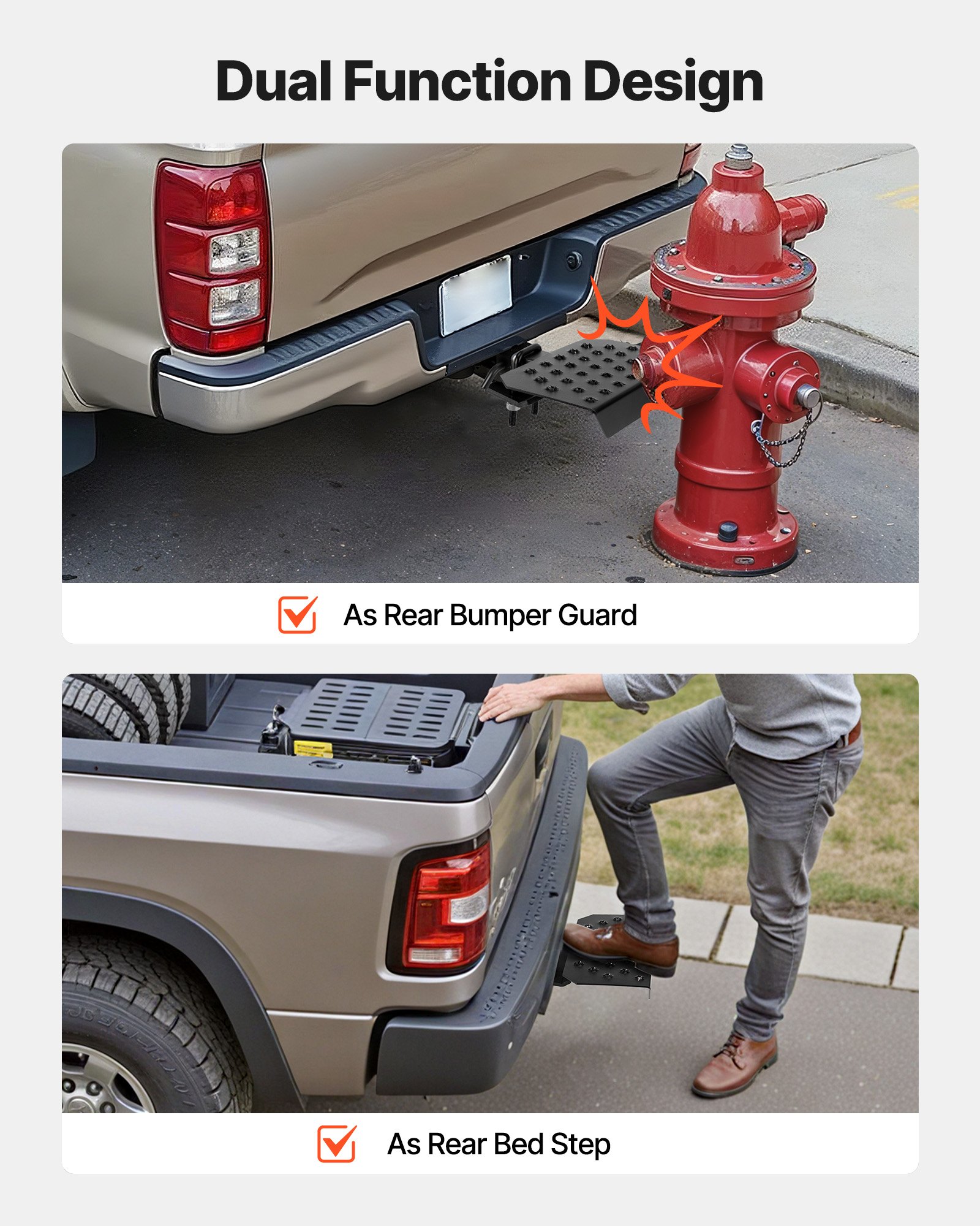VEVOR Hitch Step for 5 cm Receiver, Universal Rear Bumper Guard Protector with 159 kg Load Capacity, Wide & Non-Slip Tow Hitch Step with Pin Kit and Stabilizer, Fit for Truck, SUV, Pickup, Trailer