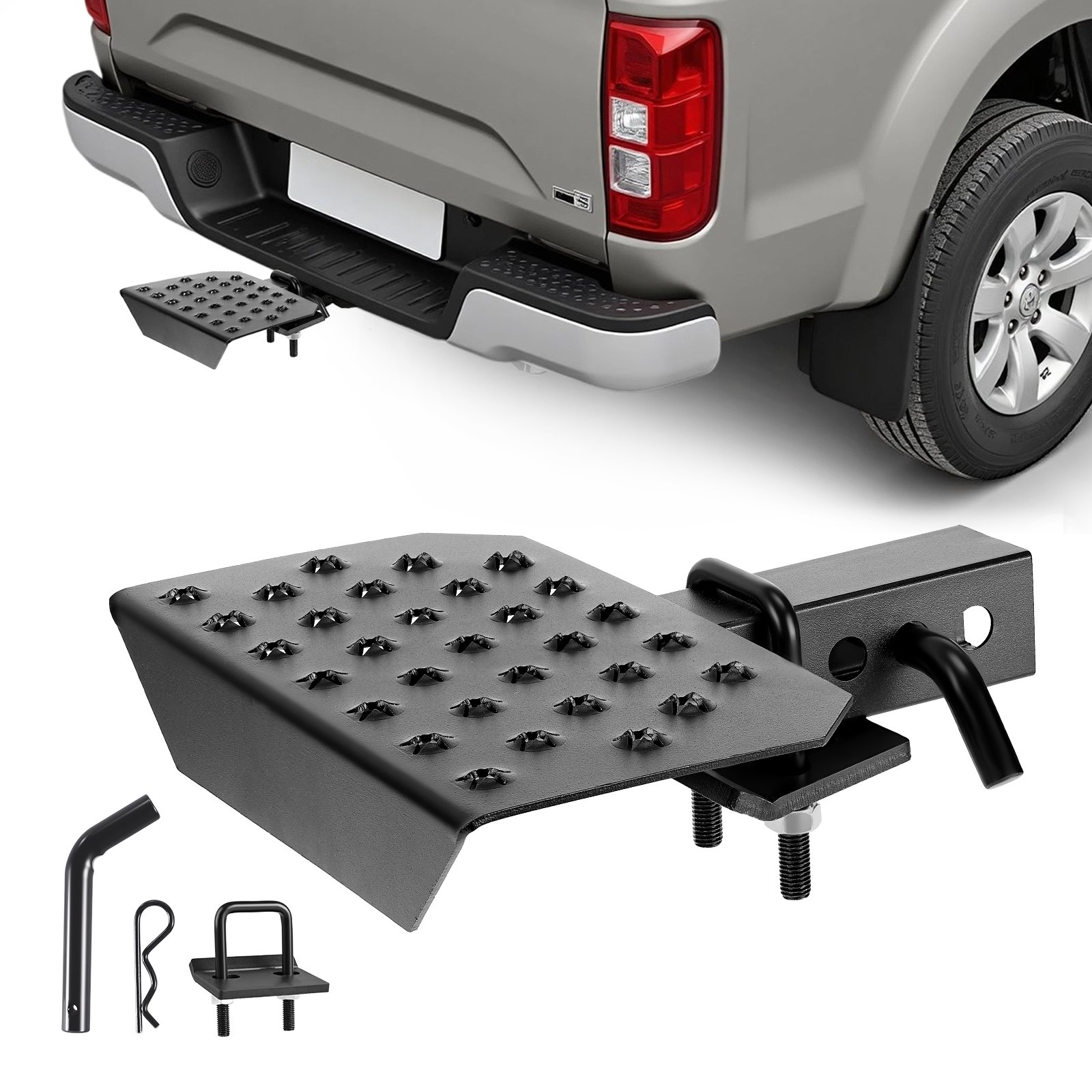 VEVOR Hitch Step for 5 cm Receiver, Universal Rear Bumper Guard Protector with 159 kg Load Capacity, Wide & Non-Slip Tow Hitch Step with Pin Kit and Stabilizer, Fit for Truck, SUV, Pickup, Trailer