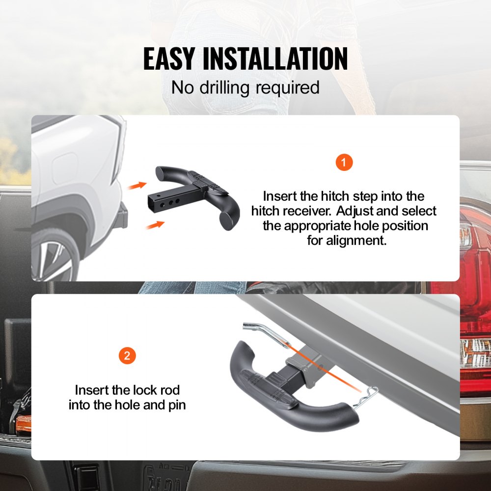 VEVOR Hitch Step for 5 cm Receiver, Universal Rear Bumper Guard Protector with 159 kg Load Capacity, Non-Slip Tow Hitch Step with Pin Kit, Fit for Truck, SUV, Pickup, Trailer