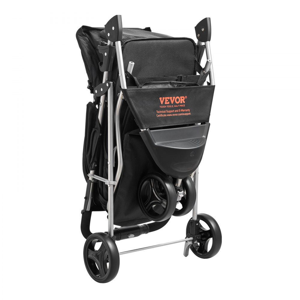 VEVOR Hundewagen, Tragkraft 16 kg, faltbarer Tierbuggy, Katzenwagen mit 3 Rädern, Netzfenstern & Getränkehaltern, Hundebuggy mit Bremse, für kleine bis mittelgroße Haustiere