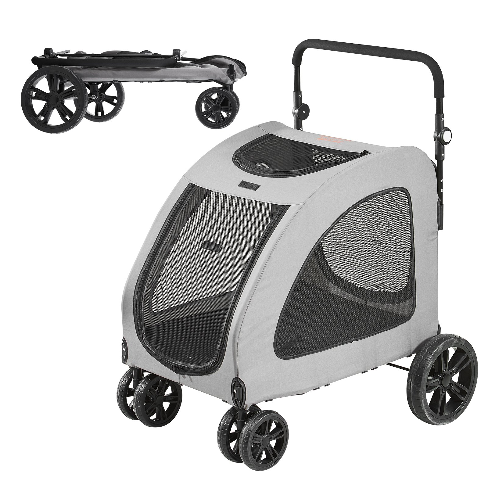 VEVOR Hundebuggy 79x91x113cm Hundewagen 16kg Tragfähigkeit Hundetrolley Aluminium-Rahmen 600D Oxford-Gewebe Nylon-Netzfenster 4 EVA-Räder Hundebox Tierbuggy Katzenbuggy Haustier Transport