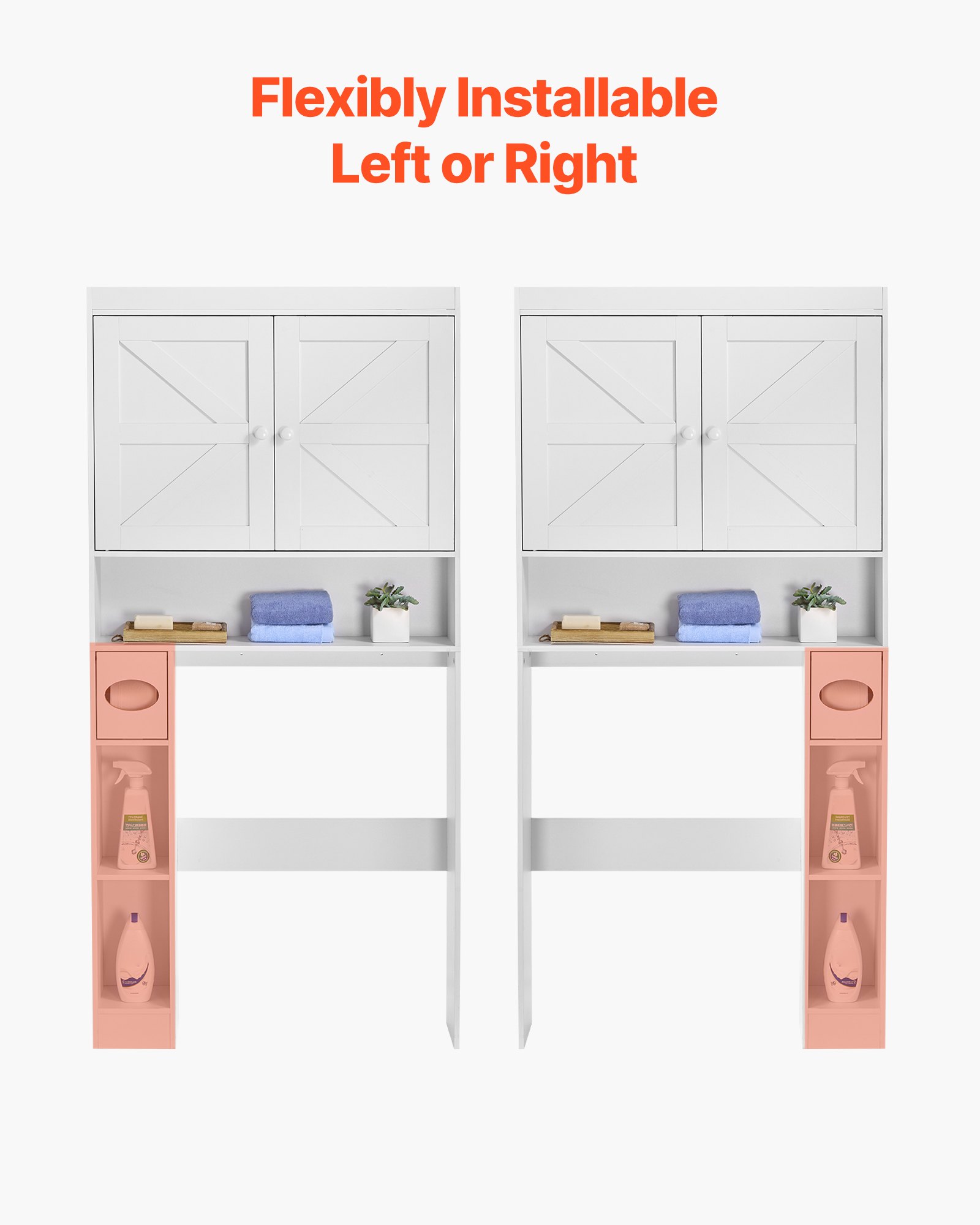 VEVOR Toilettenschrank Badezimmerschrank mit Doppeltür & verstellbarem Regal, platzsparender 3-stöckiger Badschrank über der Toilette mit offenem Regal, 1713x815x195 mm Aufbewahrungsschrank Weiß