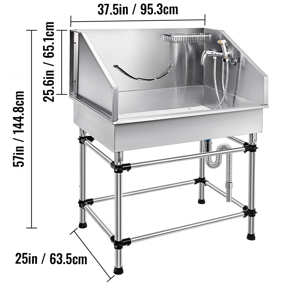38" Edelstahl Pet Grooming Badewanne mit Wasserhahn für Small-Medium Pet