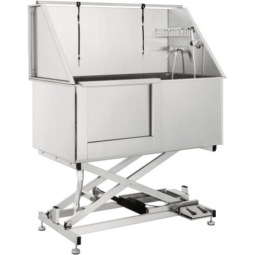 VEVOR Haustiere Pflegen Haustiere Badewanne mit 99,8 kg Belastbarkeit, Edelstahl Badewanne mit Elektrischem Höhenlift Entwässerungsdesign, rutschfeste Hund Badewanne 1,35 bis 1,85 m Höhenverstellung