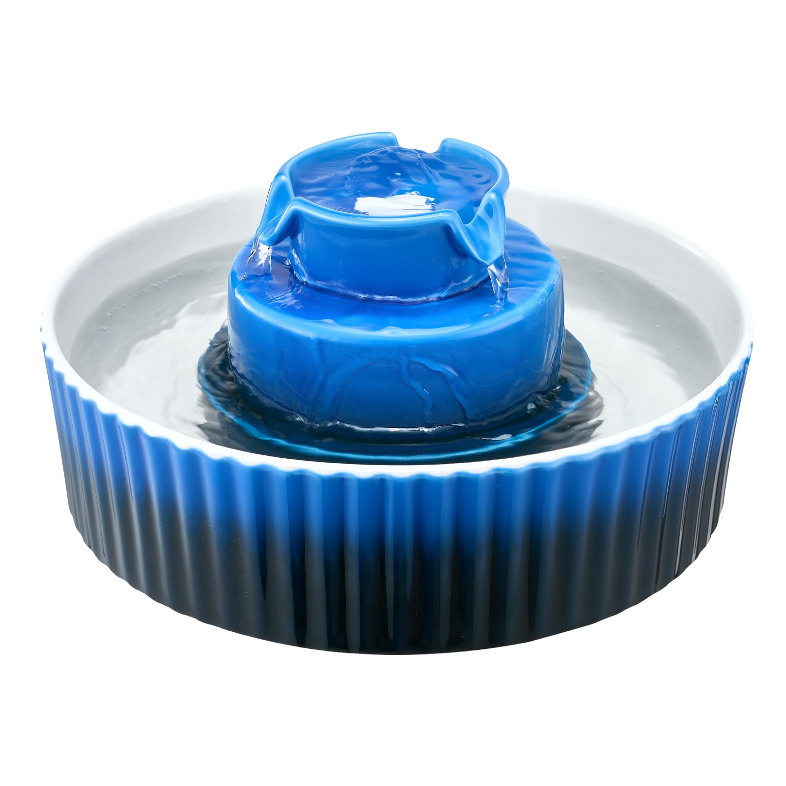 VEVOR Katzenbrunnen, 2,1 L, Keramik-Trinkbrunnen, mit leiser 1,5-W-Pumpe, 360°-Zugangsbereich, mehrschichtiges Filtersystem, Wasserbrunnen für Haustiere, Katzen, Hunde, Blau, φ240x130 mm