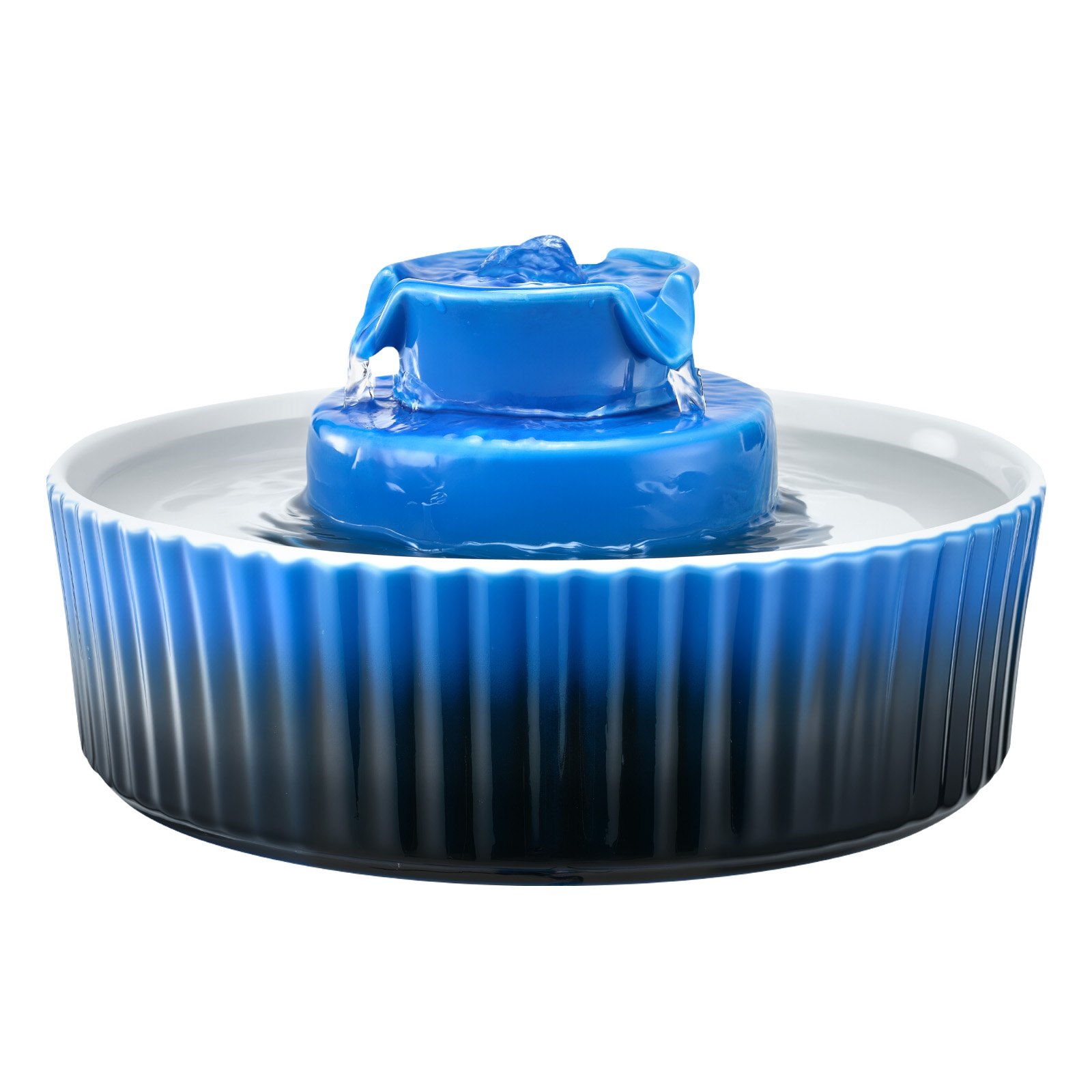 VEVOR Katzenbrunnen, 2,1 L, Keramik-Trinkbrunnen, mit leiser 1,5-W-Pumpe, 360°-Zugangsbereich, mehrschichtiges Filtersystem, Wasserbrunnen für Haustiere, Katzen, Hunde, Blau, φ240x130 mm