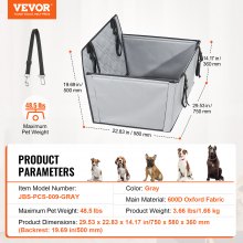 VEVOR Hunde Autositz Rücksitz Rückbank Hundesitz Auto 22kg 750x580x500mm Grau