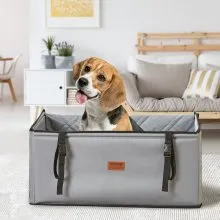 VEVOR Hundeautositz, wasserdichter Hundesitzerhöhung fürs Auto mit Stützrahmen, Haustierautositz mit ansteckbarer Sicherheitsleine, Hundeautobett für kleine, mittelgroße und große Hunde bis 22 kg, grau