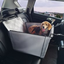 VEVOR Hundeautositz, wasserdichter Hundesitzerhöhung fürs Auto mit Stützrahmen, Haustierautositz mit ansteckbarer Sicherheitsleine, Hundeautobett für kleine, mittelgroße und große Hunde bis 22 kg, grau