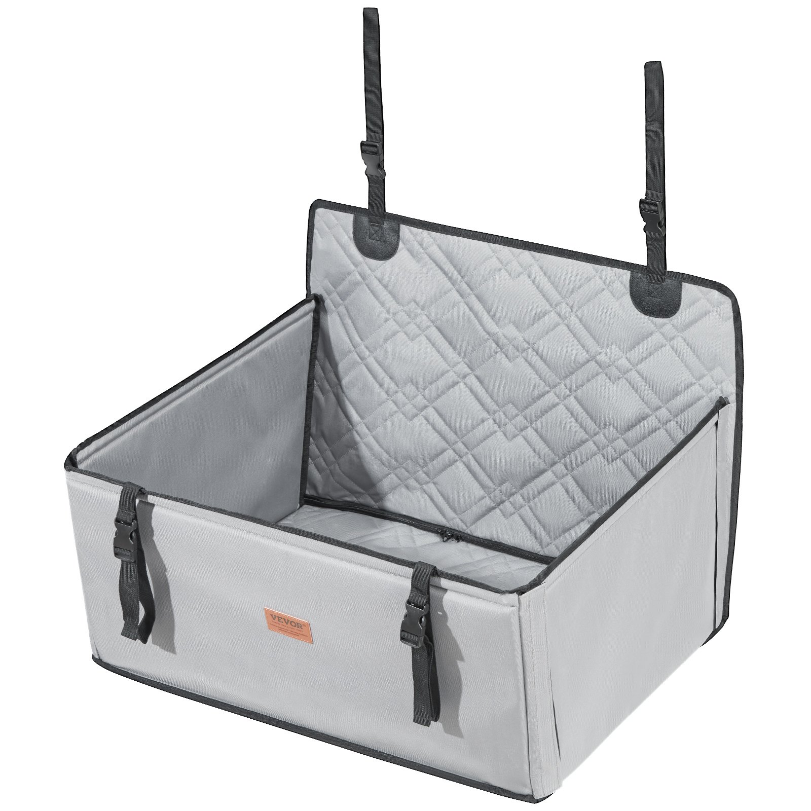 VEVOR Hundeautositz, wasserdichter Hundesitzerhöhung fürs Auto mit Stützrahmen, Haustierautositz mit ansteckbarer Sicherheitsleine, Hundeautobett für kleine, mittelgroße und große Hunde bis 22 kg, grau