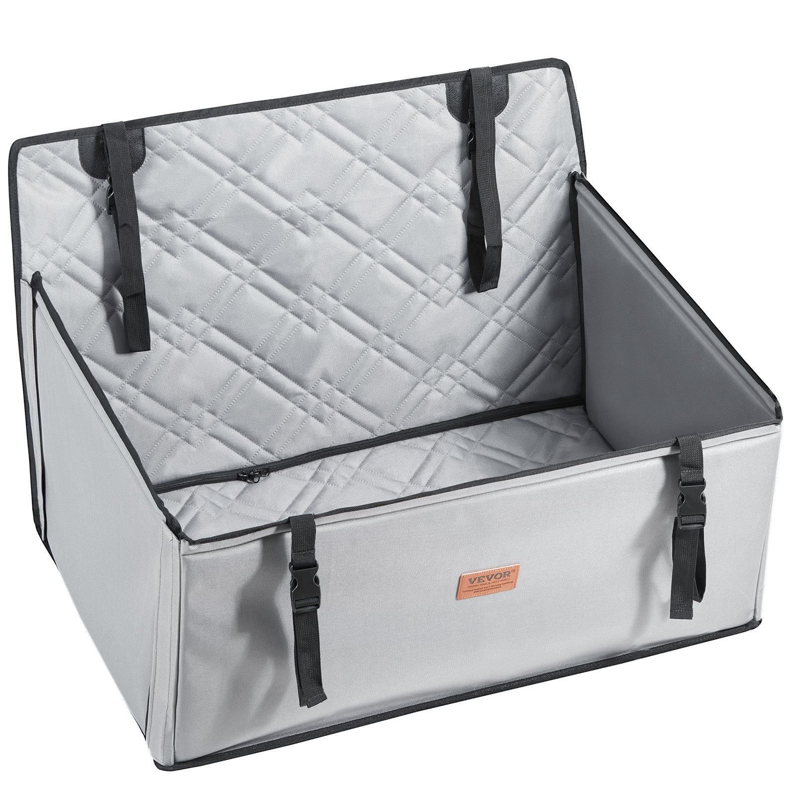 VEVOR Hundeautositz, wasserdichter Hundesitzerhöhung fürs Auto mit Stützrahmen, Haustierautositz mit ansteckbarer Sicherheitsleine, Hundeautobett für kleine, mittelgroße und große Hunde bis 22 kg, grau