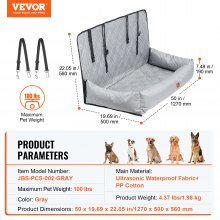 VEVOR Hunde Autositz Rücksitz Rückbank Hundesitz Auto 45kg 1270x500x560mm Grau