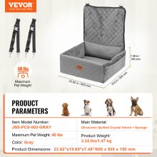 VEVOR Hunde Autositz Vorder/Rücksitz Hundesitz Auto 600x500x670 18kg Grau