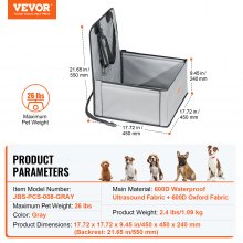 VEVOR Hunde Autositz Hunde Vordersitz Rückbank Hundesitz Auto 450x450x550mm Grau