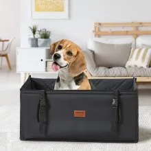 VEVOR Hundeautositz, wasserdichter Hundesitzerhöhung fürs Auto mit Stützrahmen, Haustierautositz mit ansteckbarer Sicherheitsleine, Hundeautobett für kleine, mittelgroße und große Hunde bis 18 kg, Schwarz