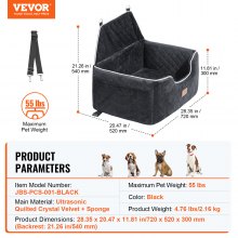 VEVOR Hunde Autositz Rücksitz Rückbank Hundesitz Auto 25kg 72x52x54mm Schwarz