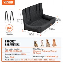 VEVOR Hunde Autositz Rücksitz Rückbank Hundesitz Auto 45kg 127x50x56cm Schwarz