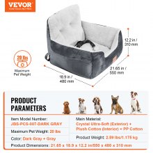 VEVOR Hunde Autositz Vorder/Rücksitz Hundesitz Auto 55x48x31cm 9kg Dunkelgrau