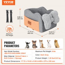 VEVOR Hunde Autositz Hundeautositz Hundesitz 450x270x230mm 3,6kg Dunkelgrau