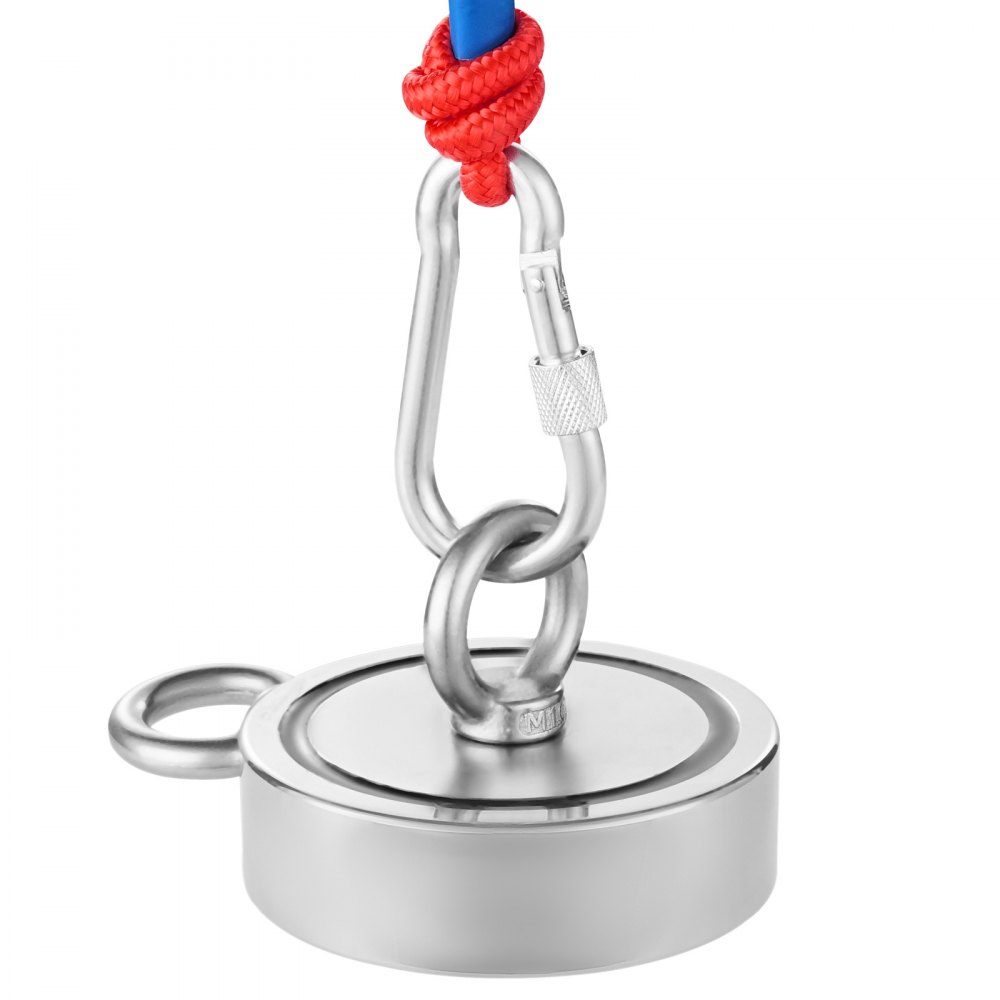 VEVOR Magnet-Angelset Magnet Angel Kit (Rot) 771 kg doppelseitige Zugkraft, Seltenerd-Neodym-Magnet-Angelset inkl. Haken Hochleistungsseil Handschuhe (Schwarz) Ringschraube Kleber Schaufel