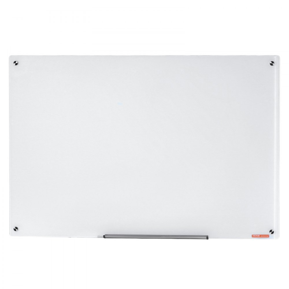 VEVOR Magnetic Glass Whiteboard, Wall-Mounted Dry Erasable Board 90 x 60 cm, Frameless White Glass Board with Pen Tray, Eraser & 2 Pens, Magnetic Board White