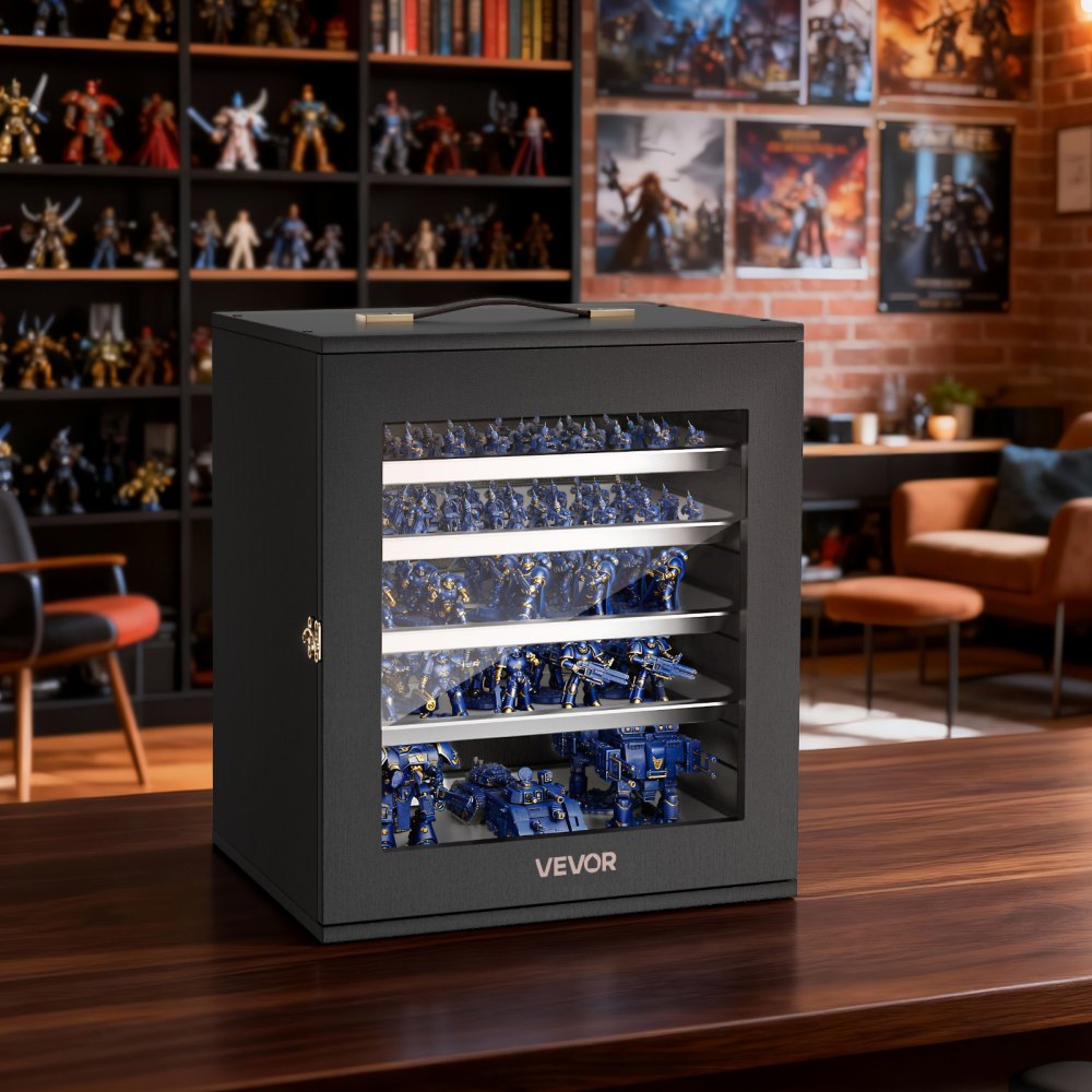 VEVOR Miniatur-Aufbewahrungskoffer, passend für Modelle im Maßstab 1:1000-1:1500, Transportkoffer mit 5 Ablagen & 11 Fächern, Sammlervitrine für Sammlerstücke (Miniaturen nicht enthalten)
